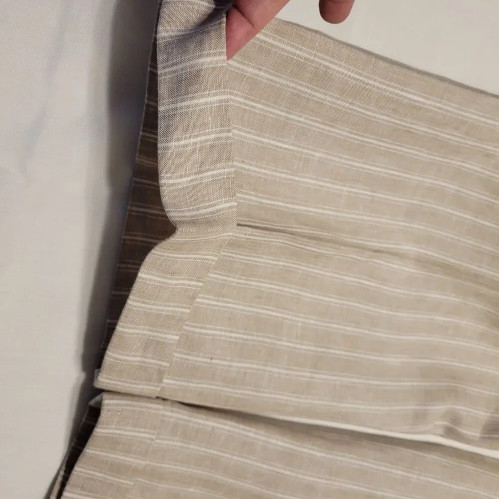 Paul Frederick Men's 100% L inen Beige w/White Vertical Stripes Dress Pants 37W